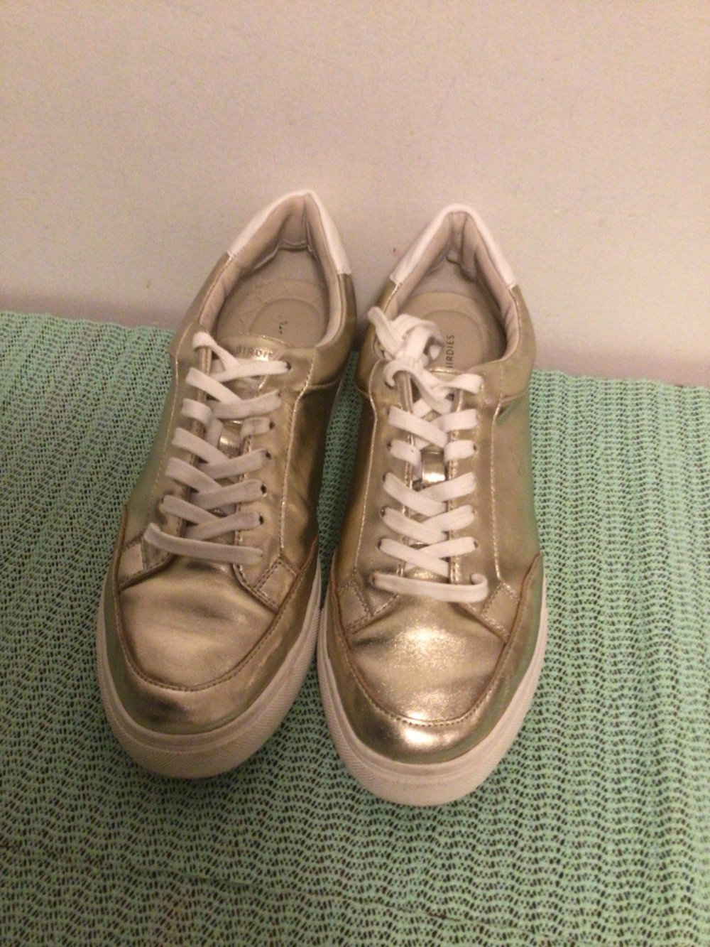 Birdie  Gold  leather and white sneakers SZ 10